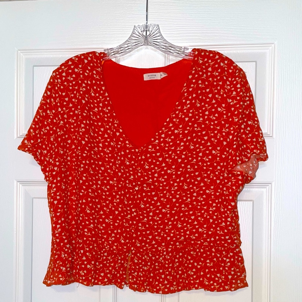 Harper Heritage Women’s Short-Sleeved Blouse with Faux Buttons Size XL